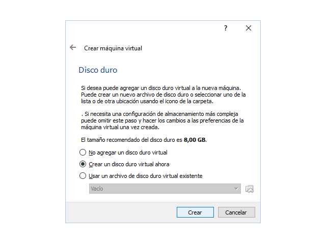 Crear disco virtual