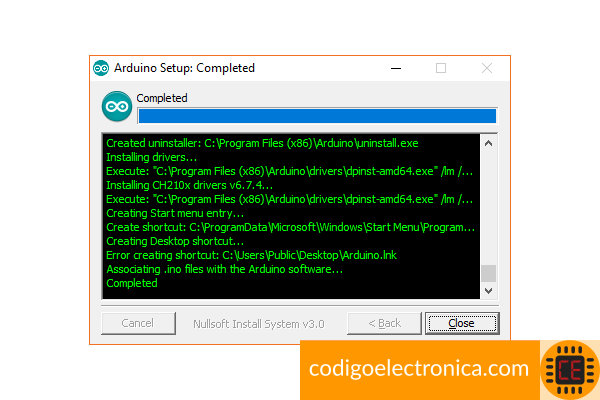 Arduino finalizar istalación