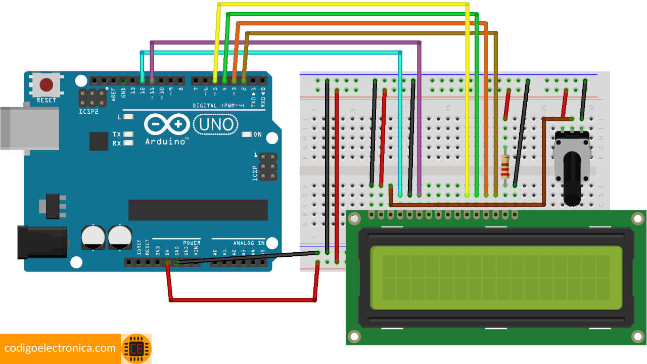 Sketch de conexión lcd 2x16