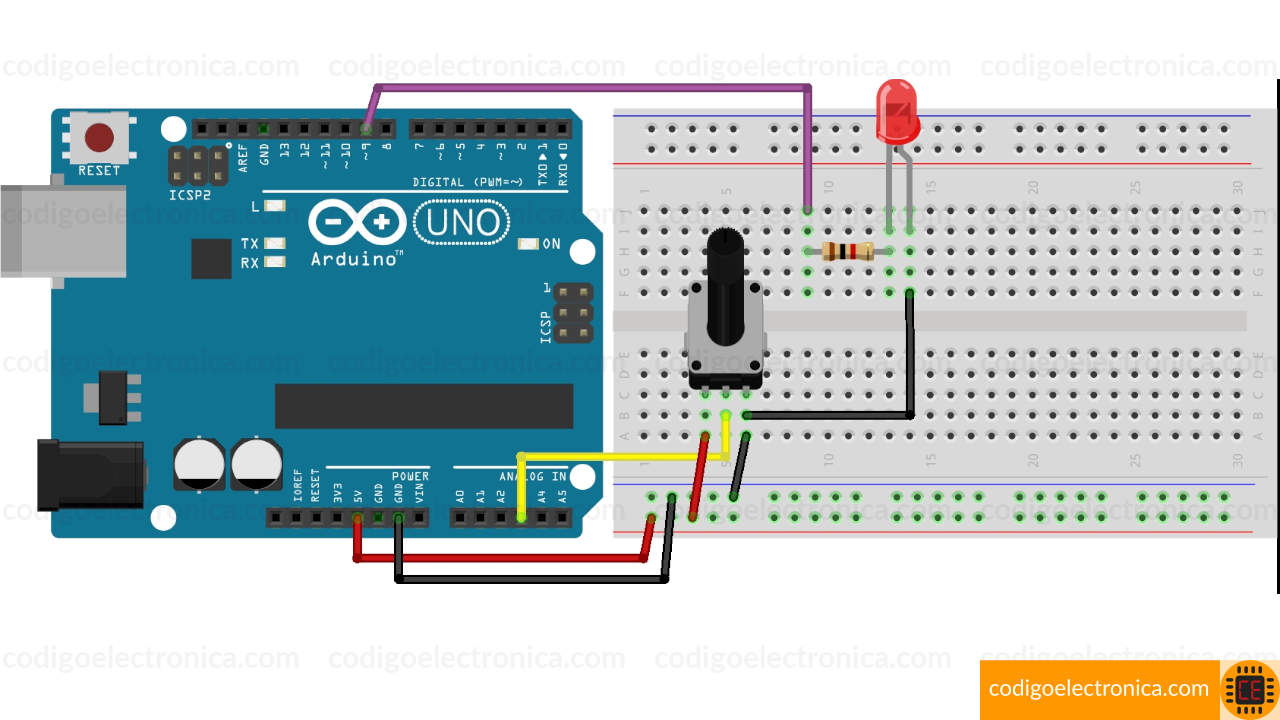 Board arduino control brillo led