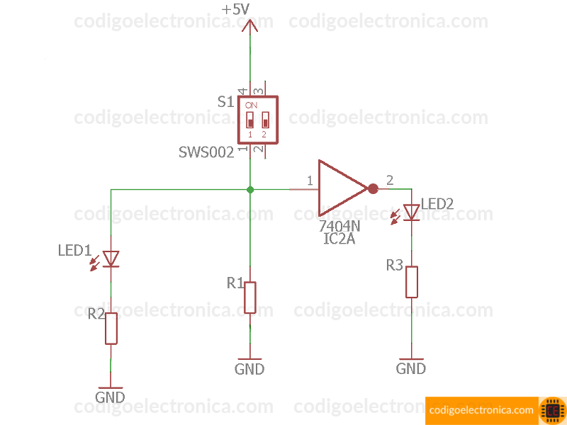 Esquema compuerta NOT 7404