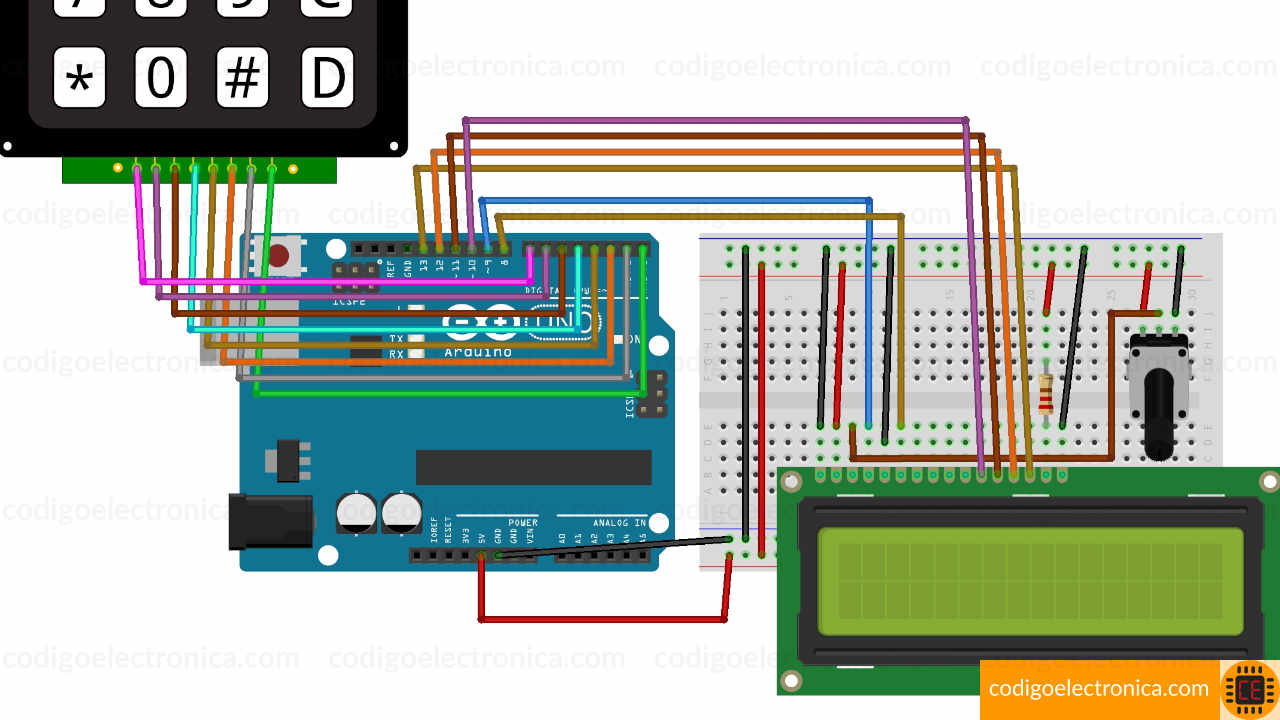 Conexión lcd con teclado breadboard