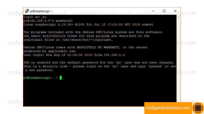 Login de raspberry con PuTTY