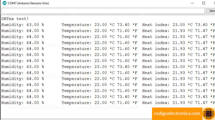 AM2301 resultado en consola