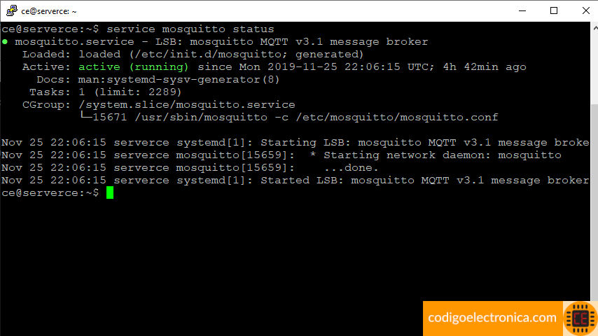 Servicio status de mosquitto