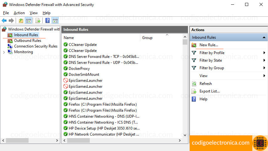 Configuración avanzada de Firewall de window