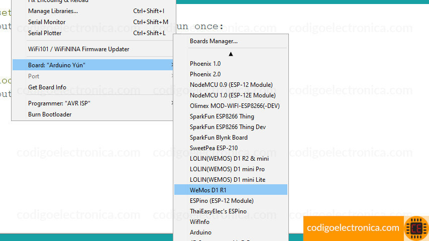 Seleccionar board con esp8266