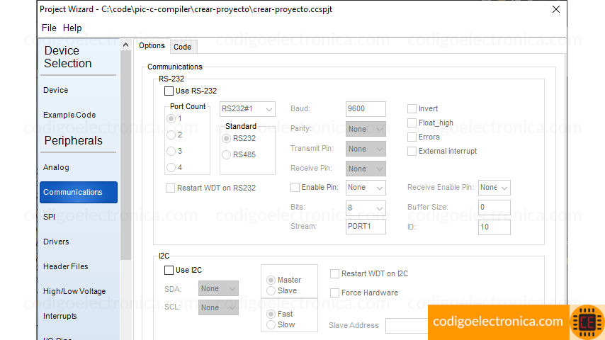 Configuración comunicación serial