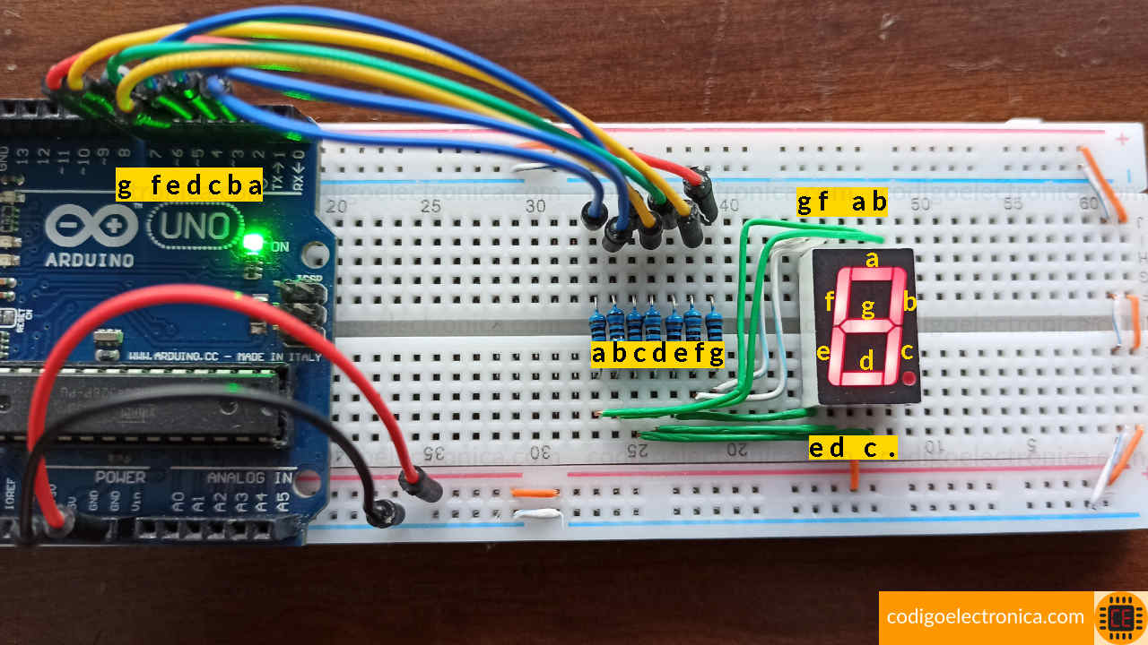 Conexión display 7 segmentos ánodo cómun foto