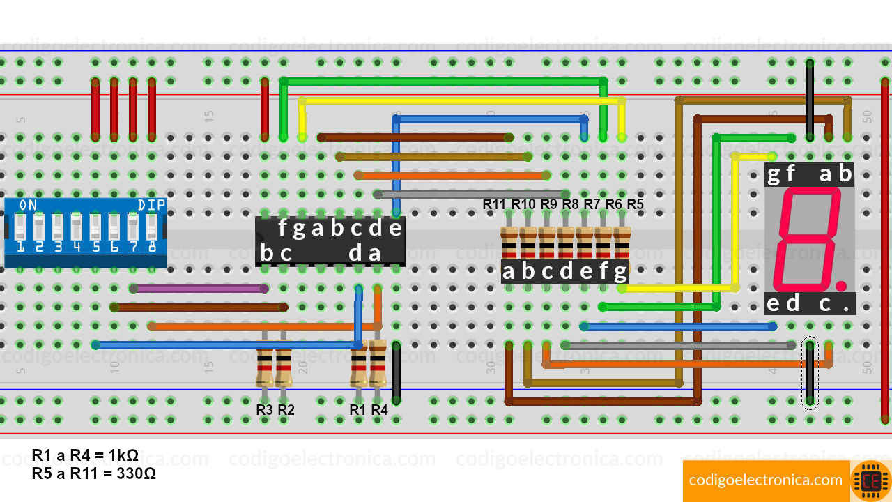 Breadboard de conexión display cátodo común