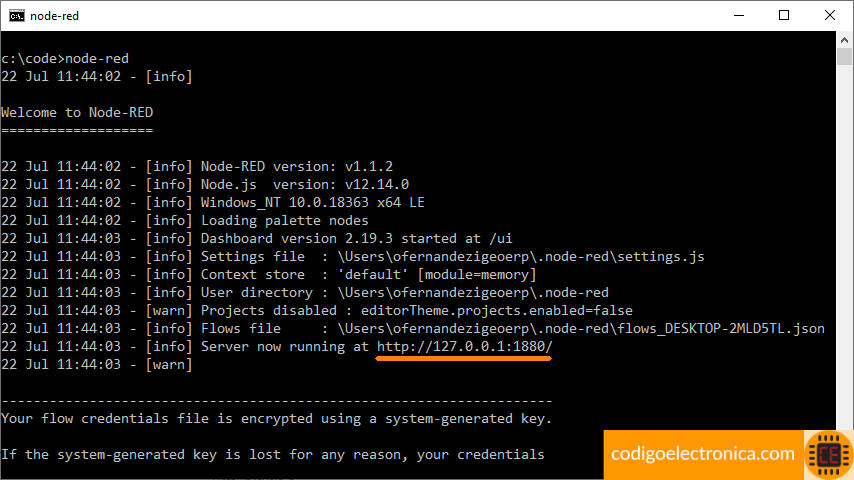 Ejecutar node red windows