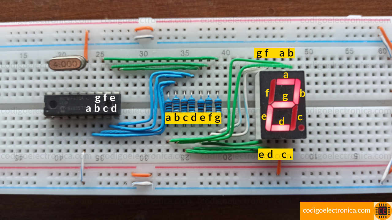 Conexión display 7 segmentos ánodo cómun foto