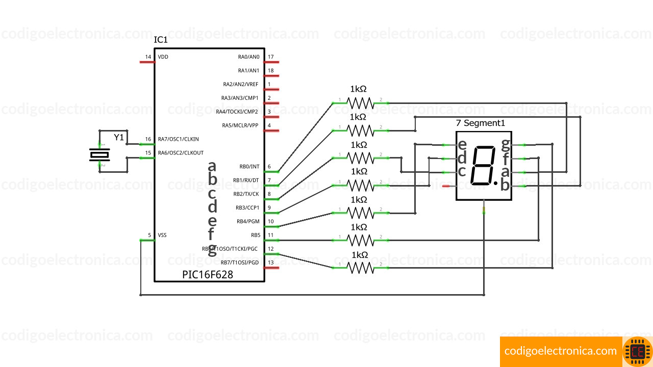 Conexión display 7 segmentos cátodo cómun breadboard