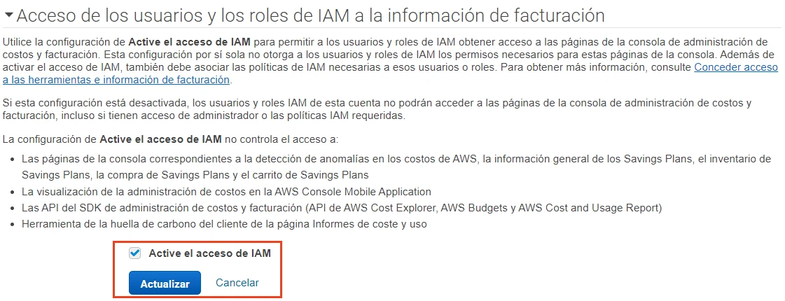 Habilitar acceso de usuarios y roles de IAM