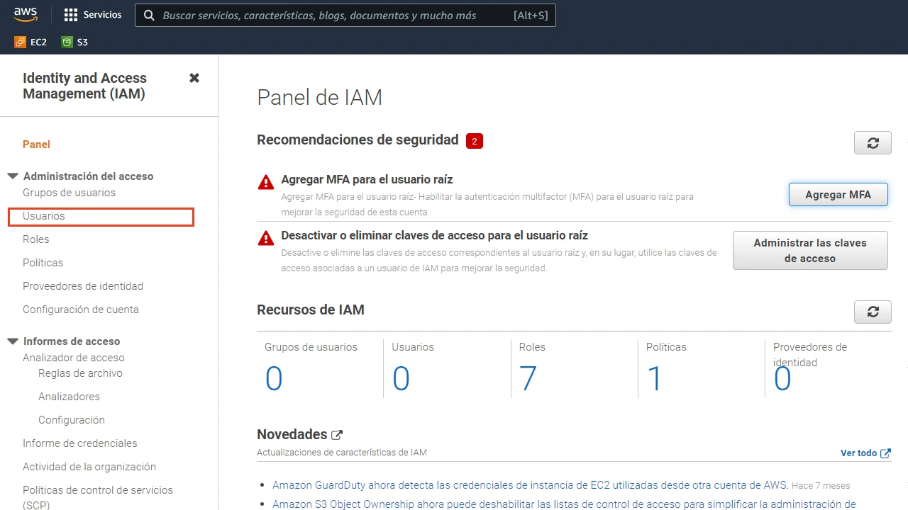 IAM panel de control