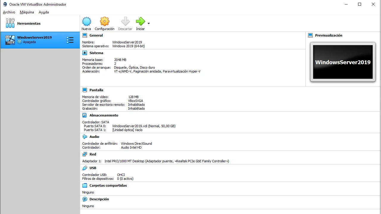 Configuración máquina virtual