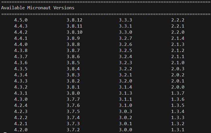 Versiones de micronaut en sdkman