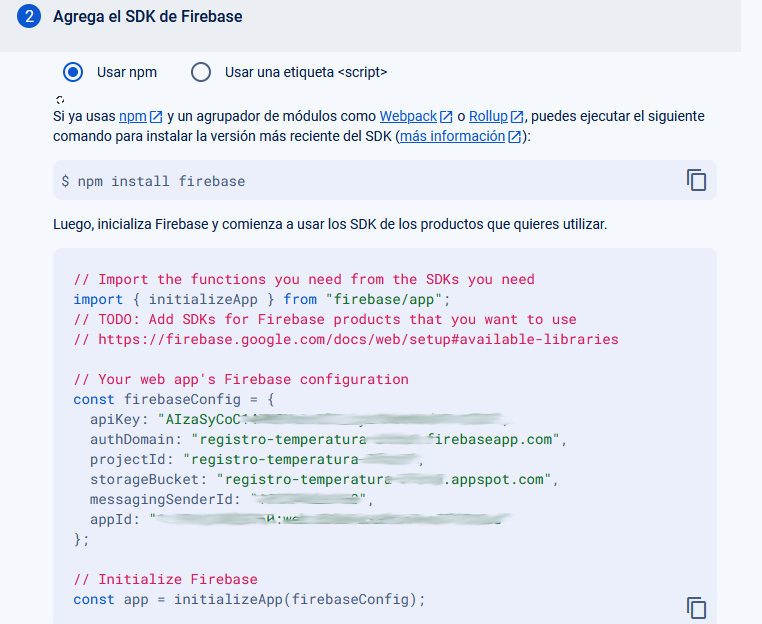 Datos de SDK firebase