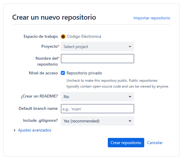 Crear repositorio en bitbucket