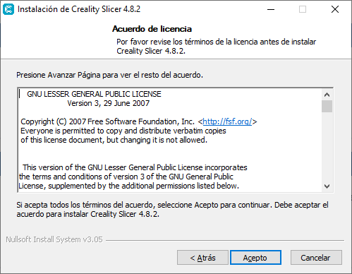 Acuerdo de licencia de creality slicer