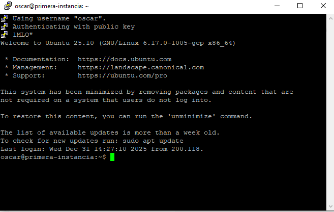 GCP instancia VM sesión por SSH